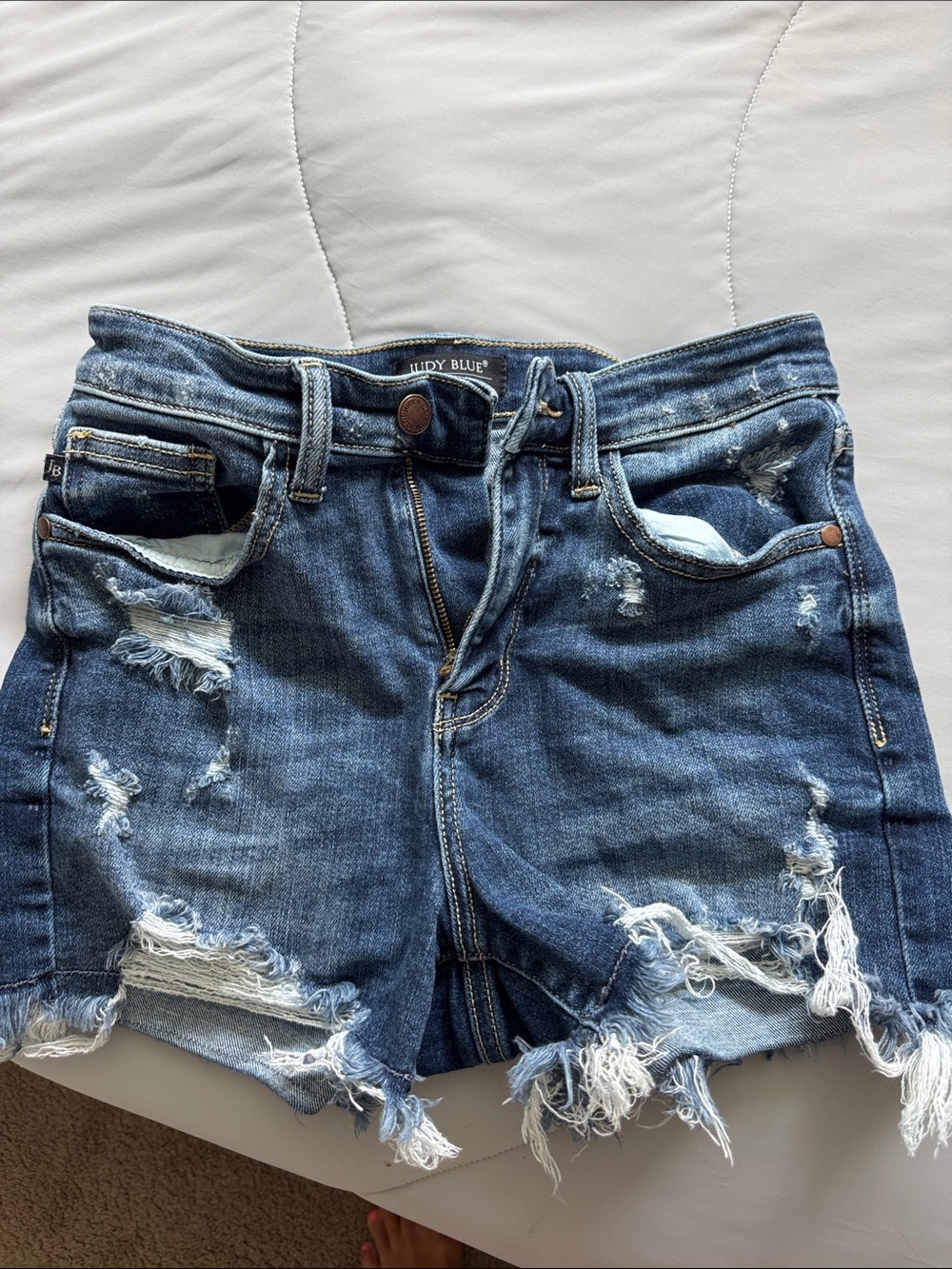Judy Blue Distressed Denim Cutoff Shorts - Medium Blue